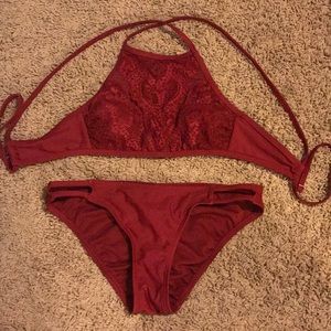 Maroon Bikini with lace detail!